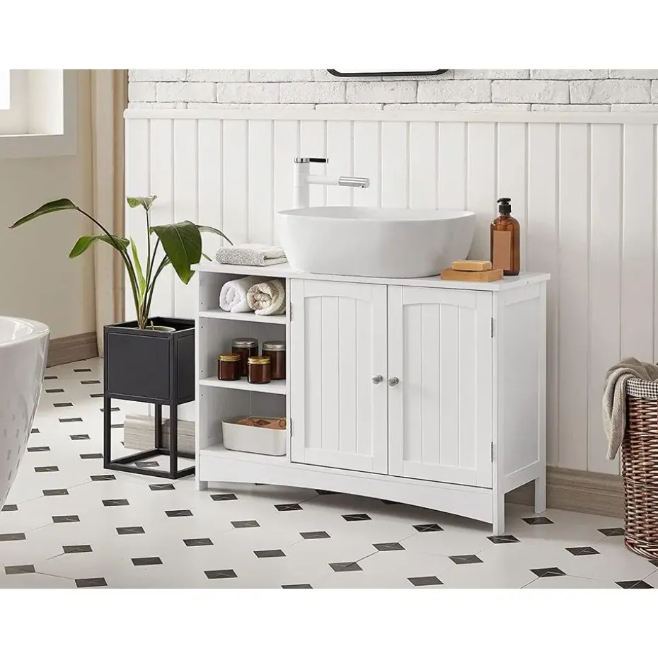 Parya Home - Wastafelonderkast -Badkamerkast - 2 Deuren - 2 Planken - Hout - Wit