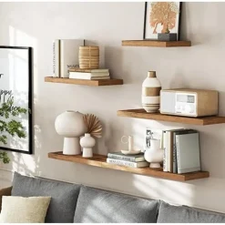 Parya Home - Zwevende wandplank - Bruin - MDF - 40 x 20 x 3.8 cm
