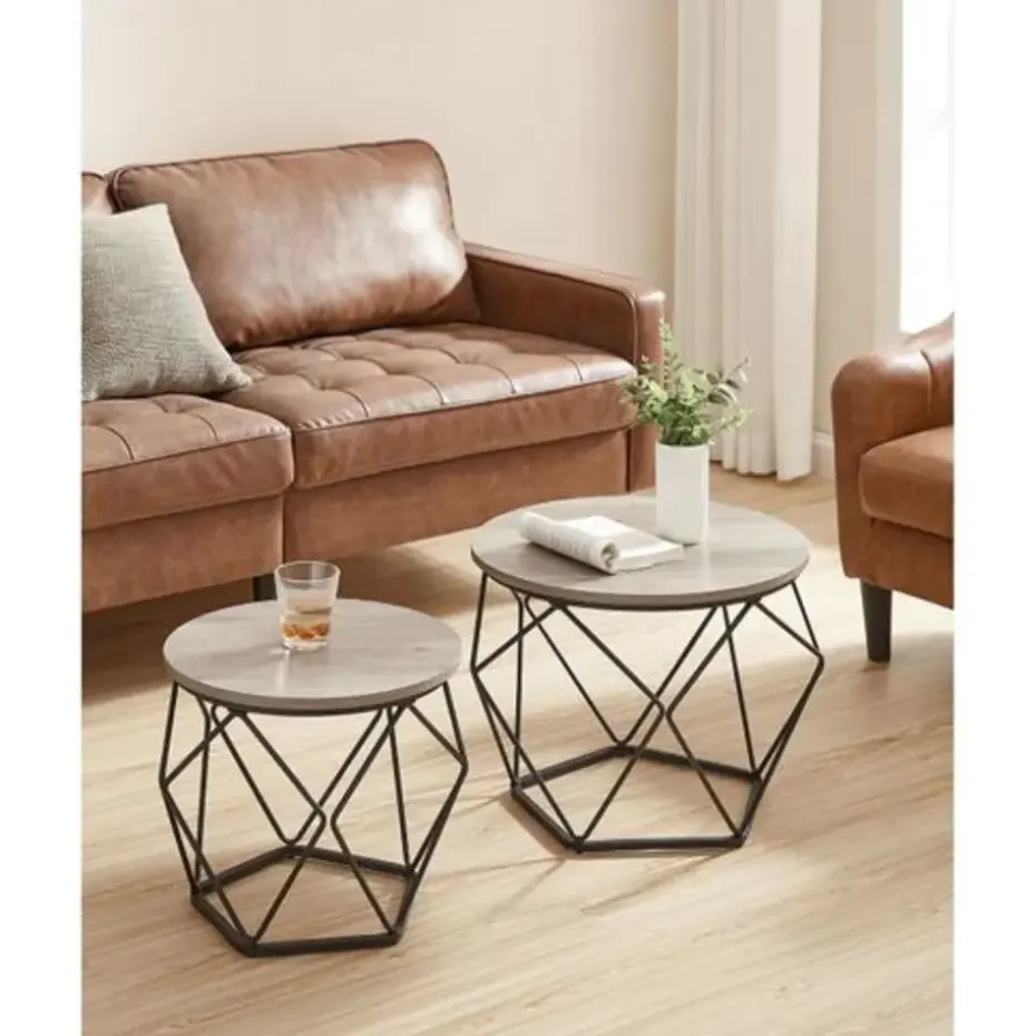 Parya Home Bijzettafel, set van 2 salontafels, grijs-zwart
