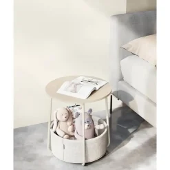 Parya Home Kleine ronde salontafel, bijzettafel met stoffen mand