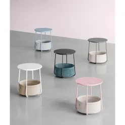 Parya Home Kleine ronde salontafel, bijzettafel met stoffen mand