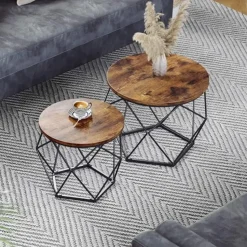 Parya home Salontafel 2-set bijzettafel industrieel bruin zwart