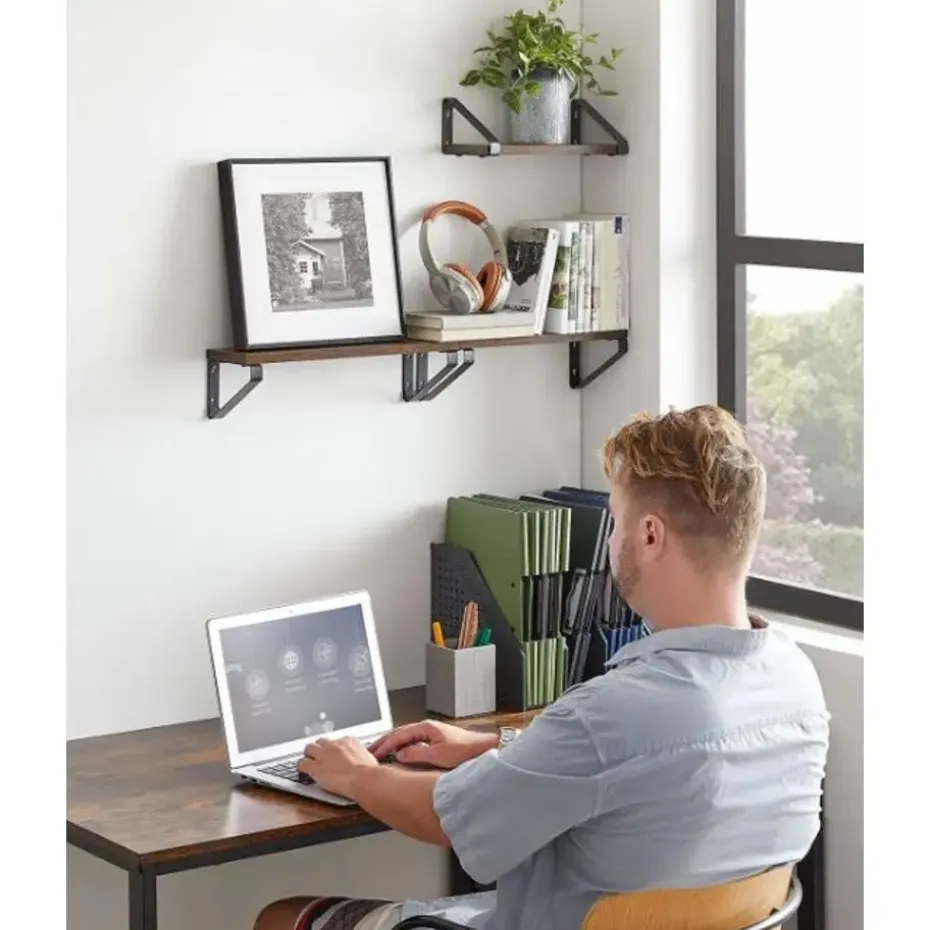 Parya Home Set van 3 Boekenplanken in Vintage Hout Wandplank Industrieel