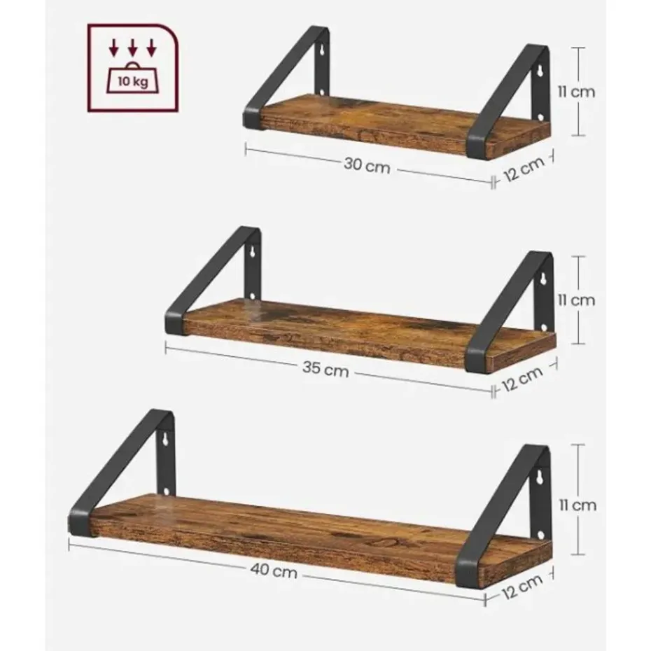 Parya Home Set van 3 Boekenplanken in Vintage Hout Wandplank Industrieel