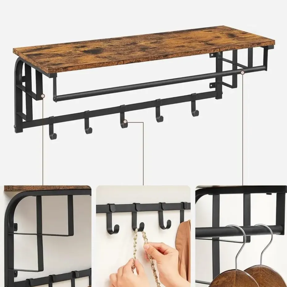 Parya Home Wandkapstok met Haken – Wandkapstok met 5 afneembare haken