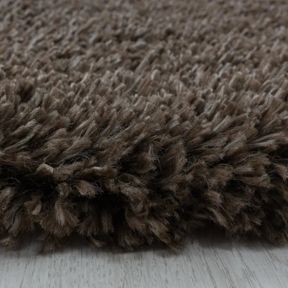 Pearl Soft Rond Hoogpolig Vloerkleed Bruin - 200 CM ROND