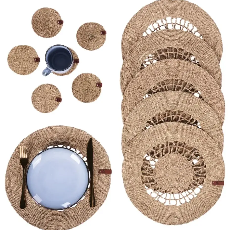 PEPPERBERRY - Set van 12 placemats en onderzetters - Natuurlijk - Jute