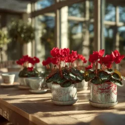 Perzisch cyclaam - Set van 3 - Cyclamen Winfall Scarlet - Hoogte 10-20cm - ⌀9cm