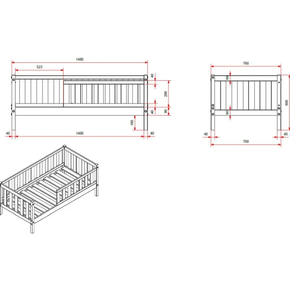 Peuterbed Petronille 70 x 140cm dennenhout - wit