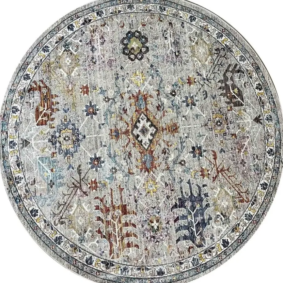 Picasso Sarough Rond Vloerkleed Vintage Woonkamer - Multi / Grijs - 200 CM ROND