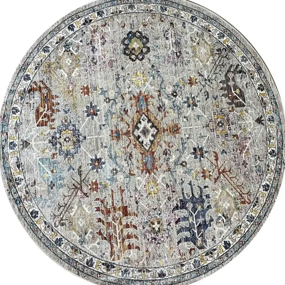 Picasso Sarough Rond Vloerkleed Vintage Woonkamer - Multi / Grijs - 200 CM ROND