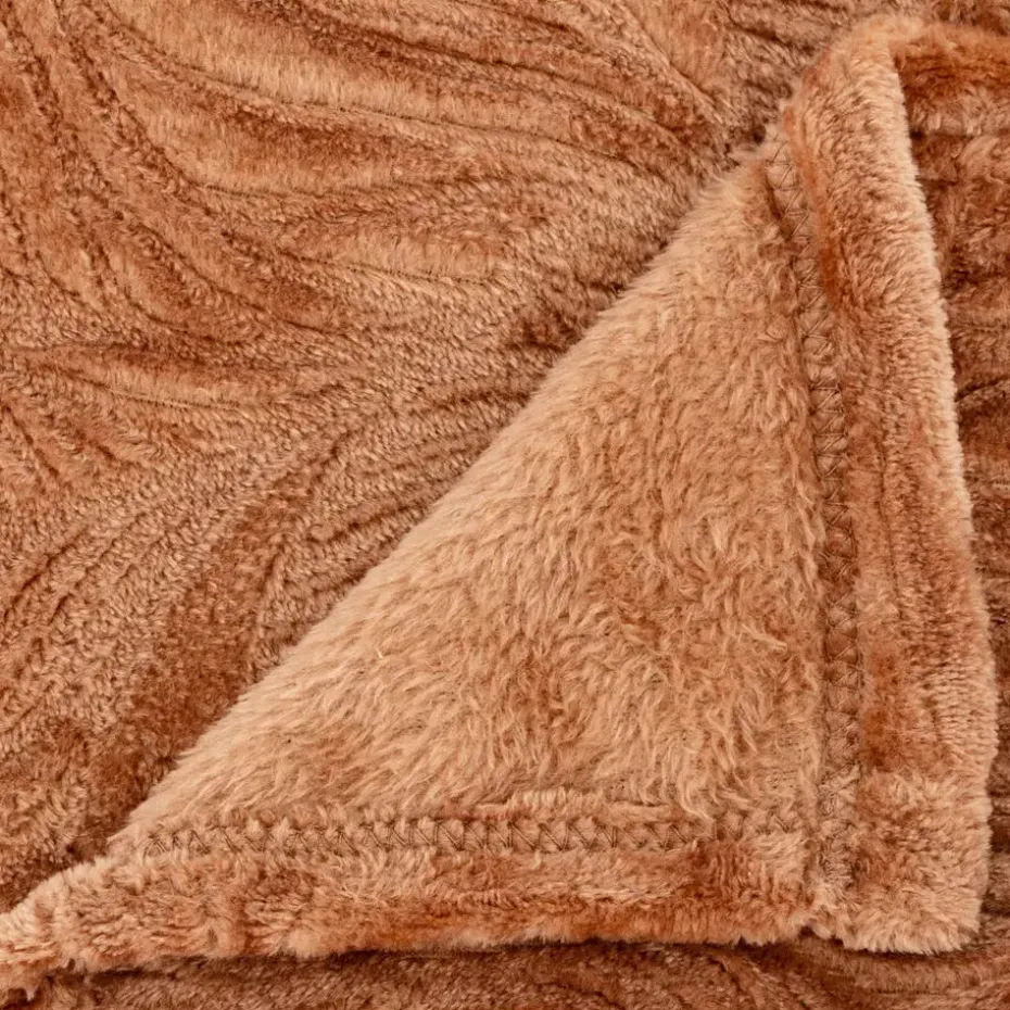 Plaid/bankdeken Leafes - terracotta - 180 x 230 cm - polyester