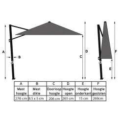 Platinum Challenger zweefparasol T1 Premium 4x3 m. - Faded Black