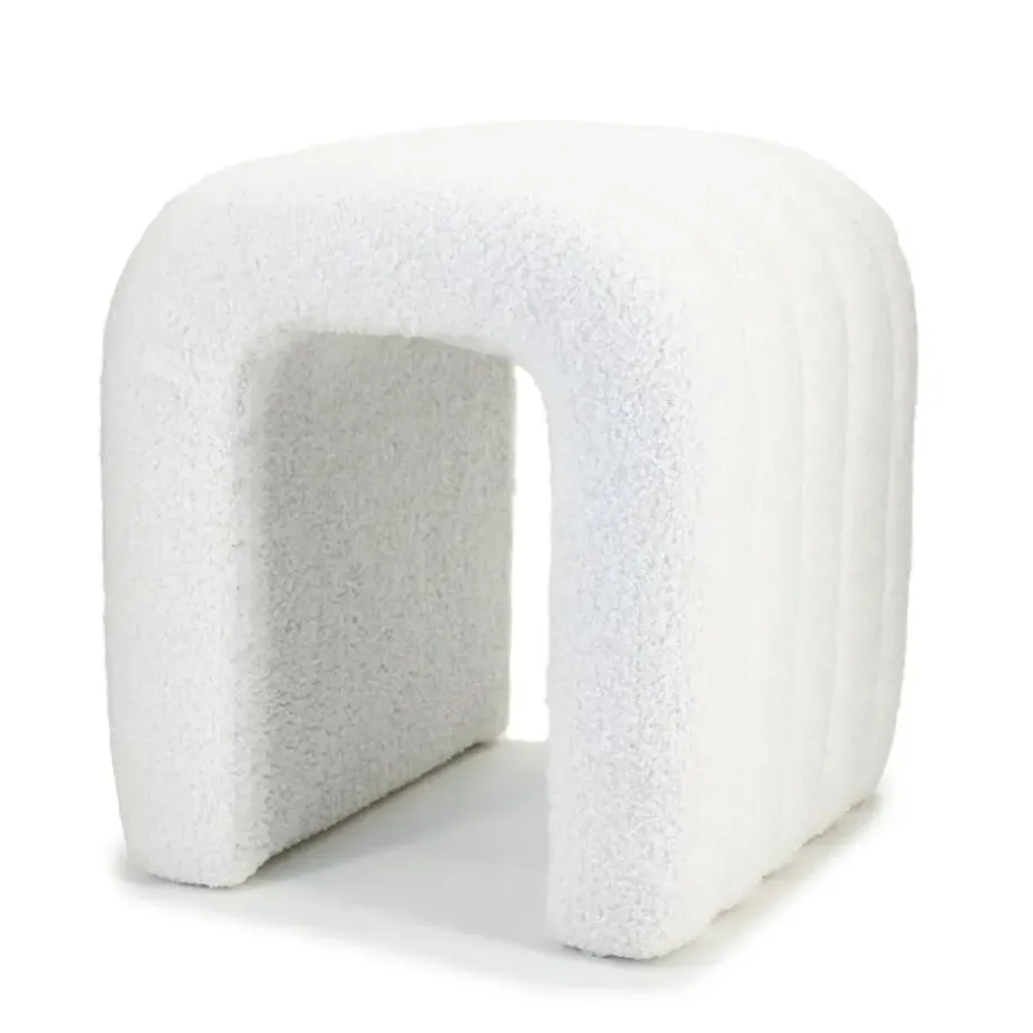 Poef Bouclé Beige - Zithoogte 45 cm - Japandi Stijl