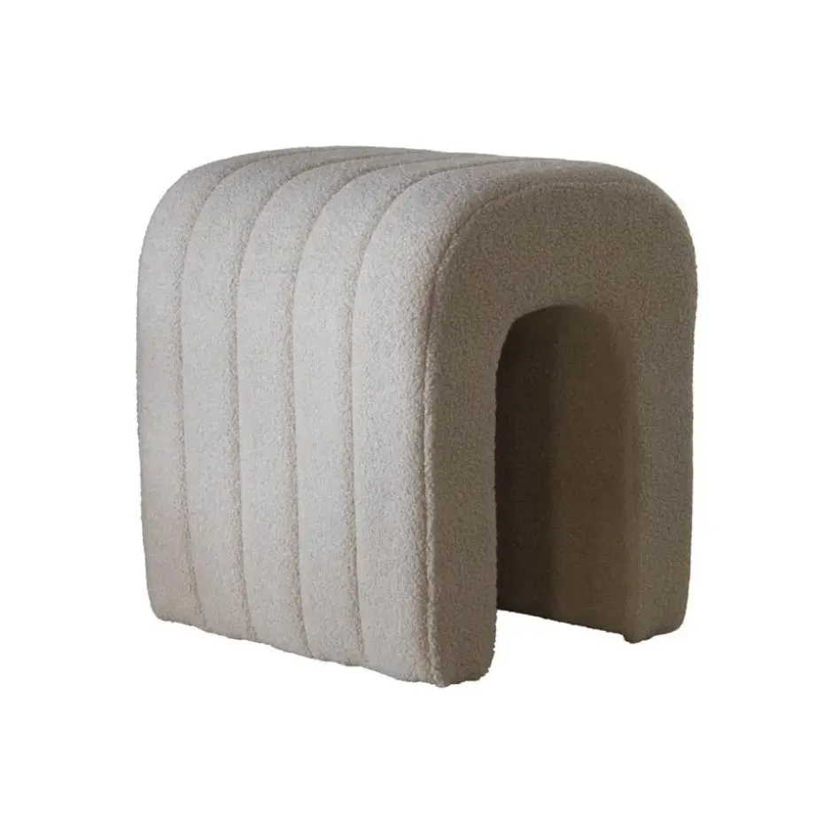 Poef Bouclé Taupe - Zithoogte 45 cm - Japandi Stijl