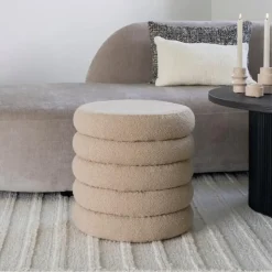 Poef Grijs - Ø44x44cm - Ronde Poef - Poef Brooklyn
