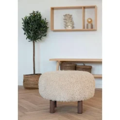 Poef Lichtbruin Stof - Zithoogte 33cm - Ø50x33cm - Inverness