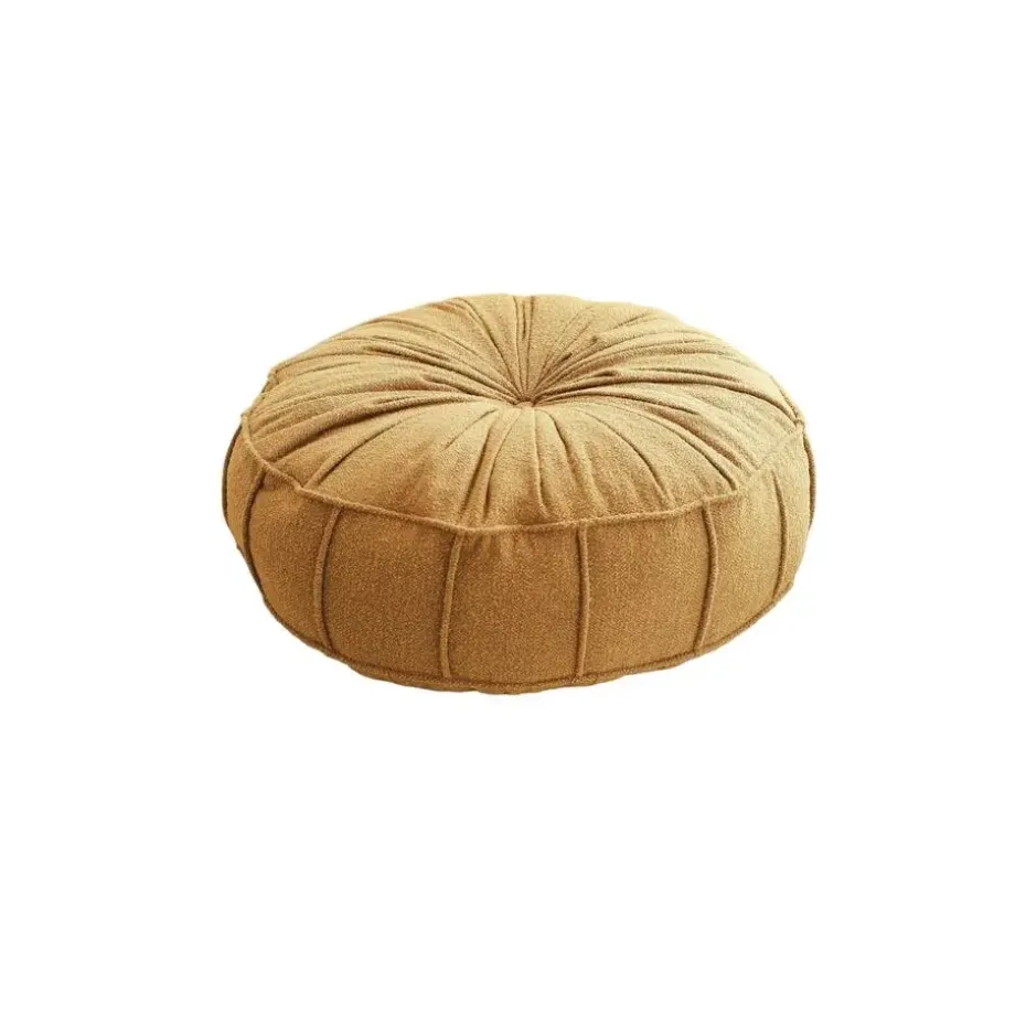 Poef Rond - Teddy Geel - Zitkussen - 60x60x20cm - Vintage
