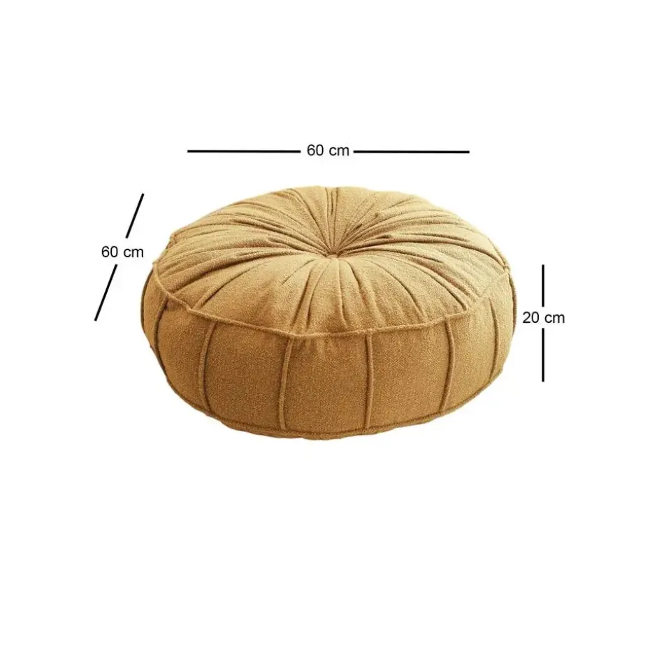 Poef Rond - Teddy Geel - Zitkussen - 60x60x20cm - Vintage