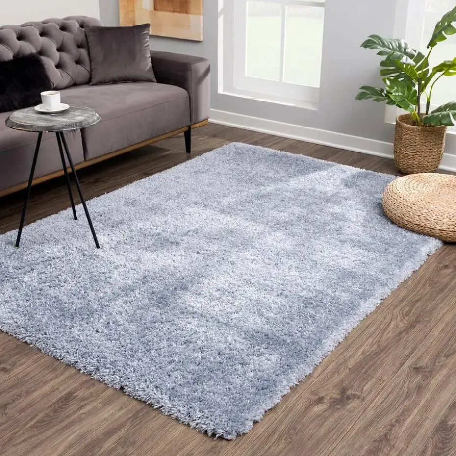 Porto Soft Fluffy Vloerkleed Hoogpolig Effen Blauw - 140X200 CM