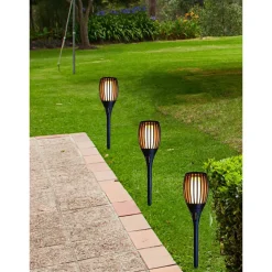 Prikspot - solar tuinverlichting - vlameffect - zwart - 78 cm