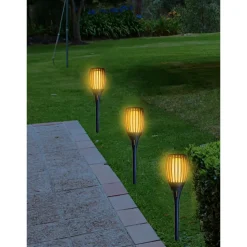 Prikspot - solar tuinverlichting - vlameffect - zwart - 78 cm