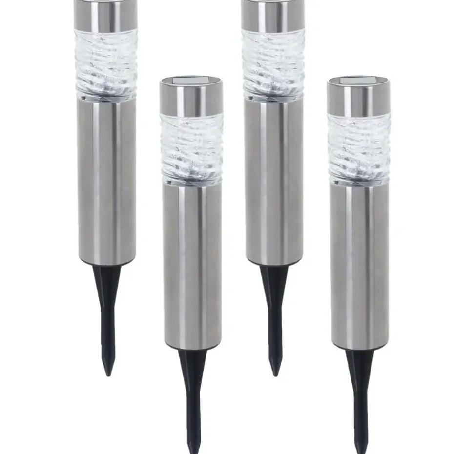 Pro Garden Prikspotje - 4 stuks - solar tuinverlichting - RVS - 39 cm