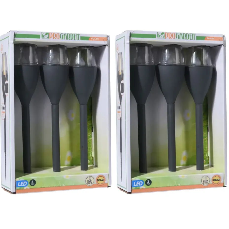 Pro Garden Solar LED lantaarns - 3x st - zwart - 31 cm