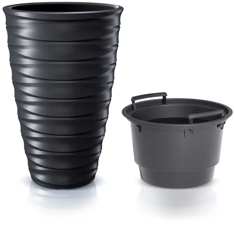 Prosperplast Plantenpot Design Waves - kunststof - antraciet - D38 cm