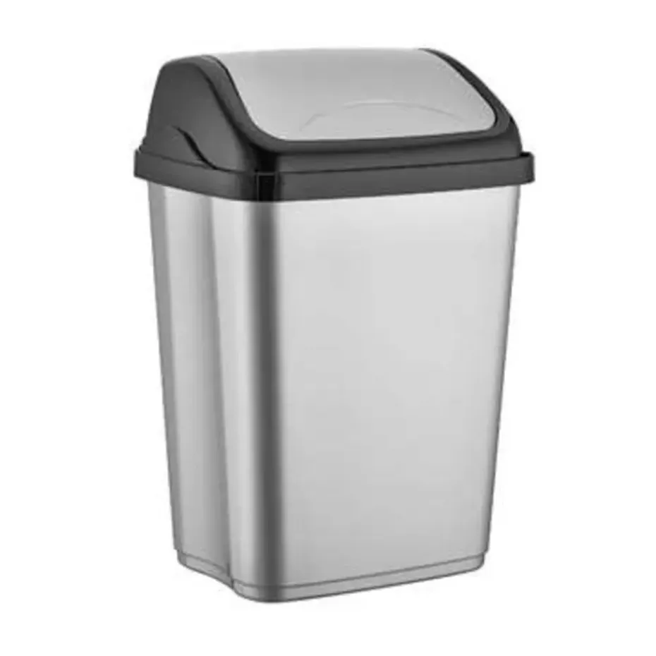 Prullenbak - zilver met zwart - kunststof - 5 l