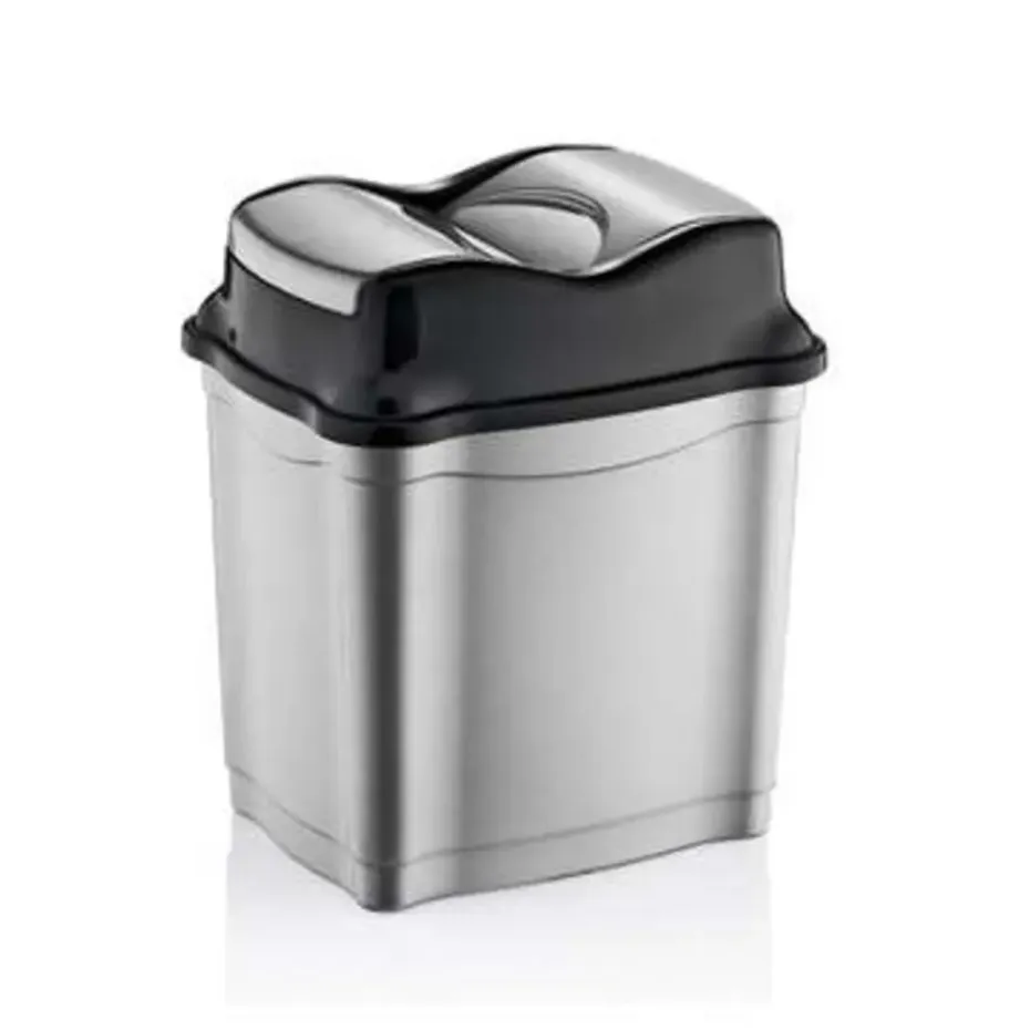 Prullenbak - zilver met zwart - 9 l