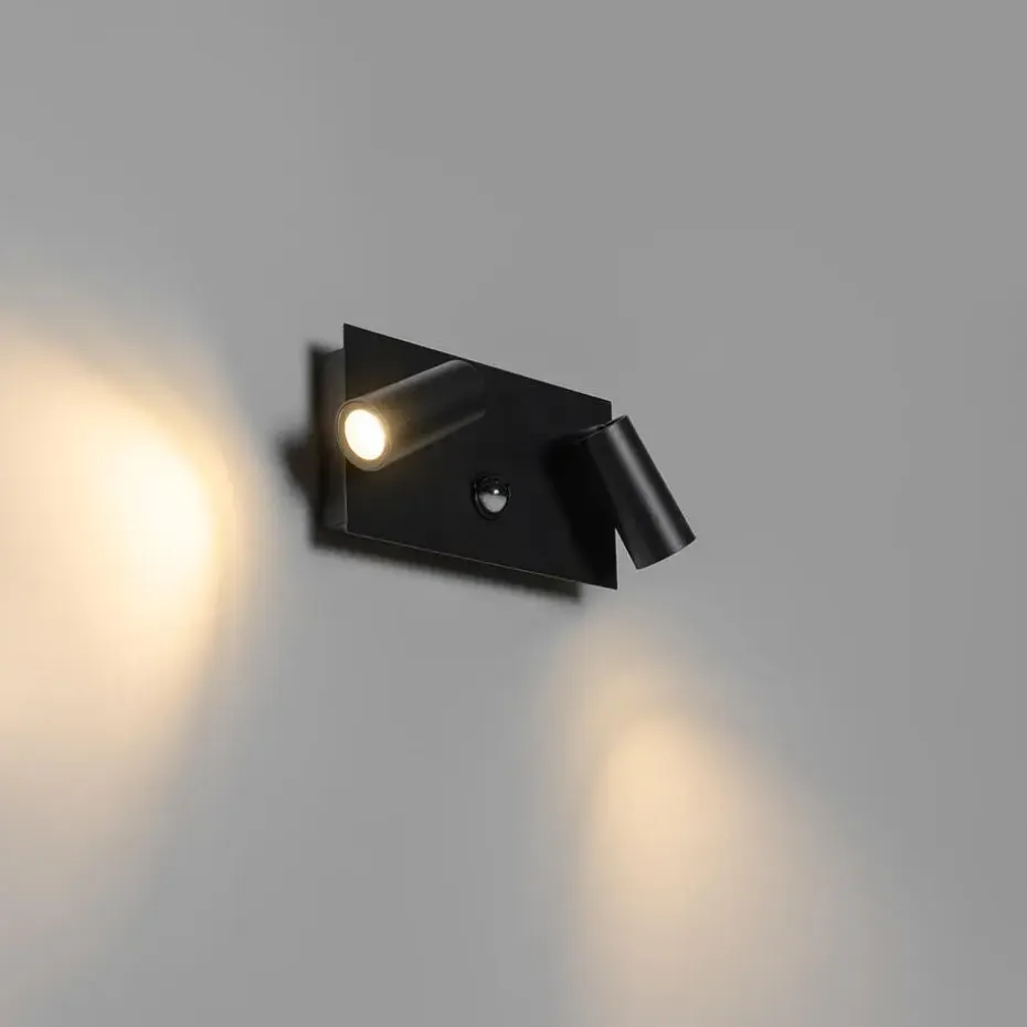 Qazqa buitenlampen met sensor simon zwart geïntegreerde led