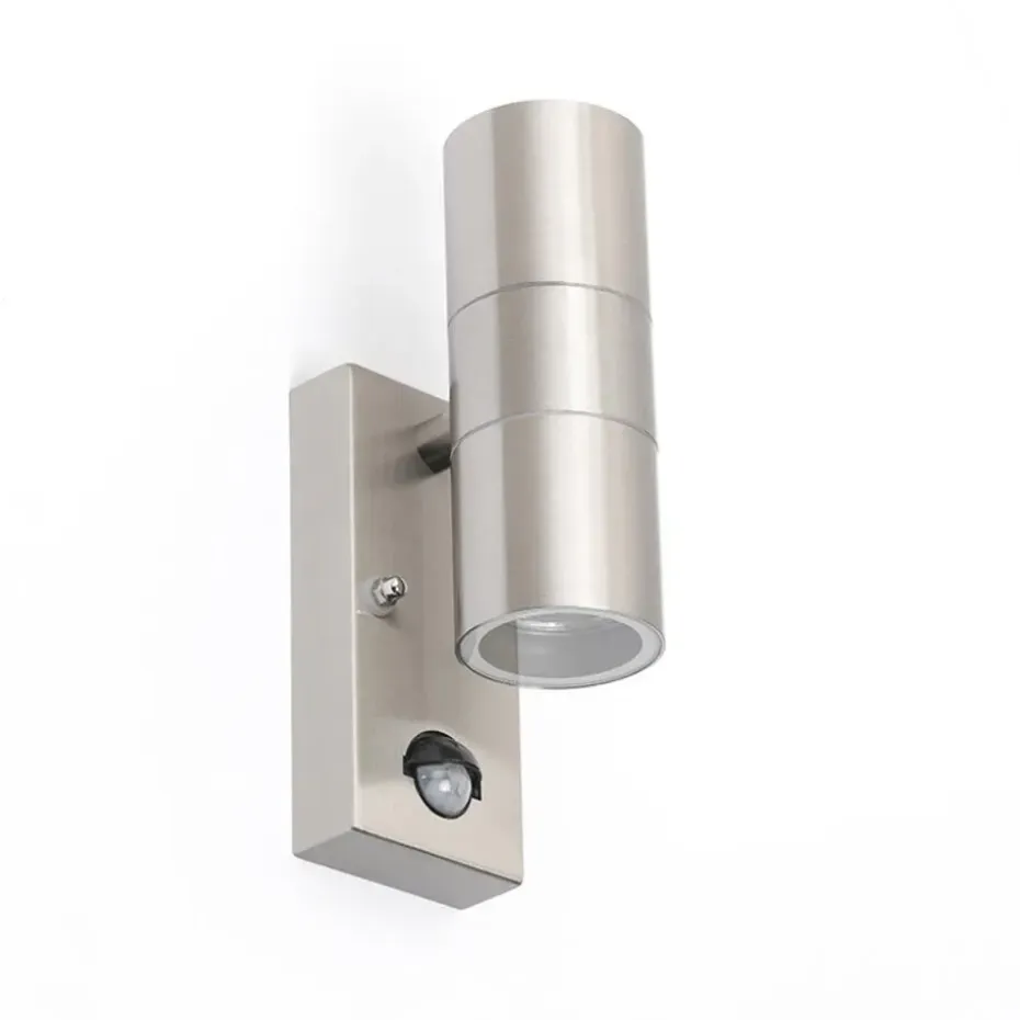 Qazqa buitenlampen met sensor duo zilverkleurig gu10