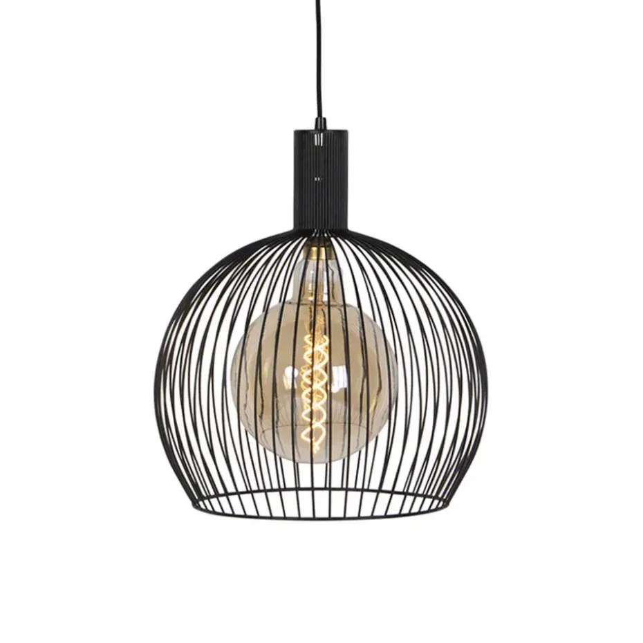 Qazqa hanglampen wire zwart e27