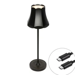 Qazqa tafellampen granny retro zwart geïntegreerde led