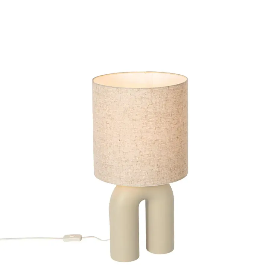 Qazqa tafellampen lotti beige e27