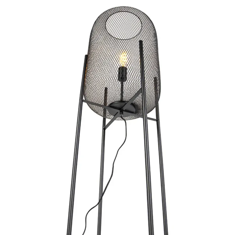 Qazqa vloerlampen bliss_mesh zwart e27