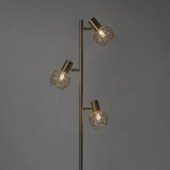 Qazqa vloerlampen mesh goudkleurig e14