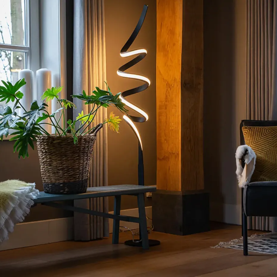 Qazqa vloerlampen twisted fl zwart geïntegreerde led