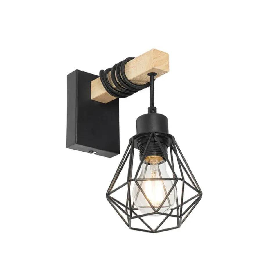 Qazqa wandlampen chon zwart e27