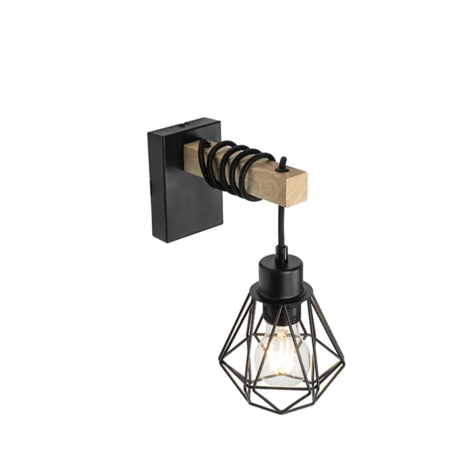 Qazqa wandlampen chon zwart e27
