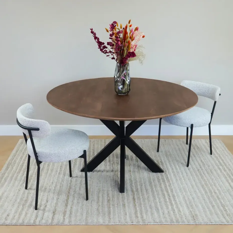 QUVIO Eettafel Sofia – Rond – Ø130 – Kruispoot – Bruin