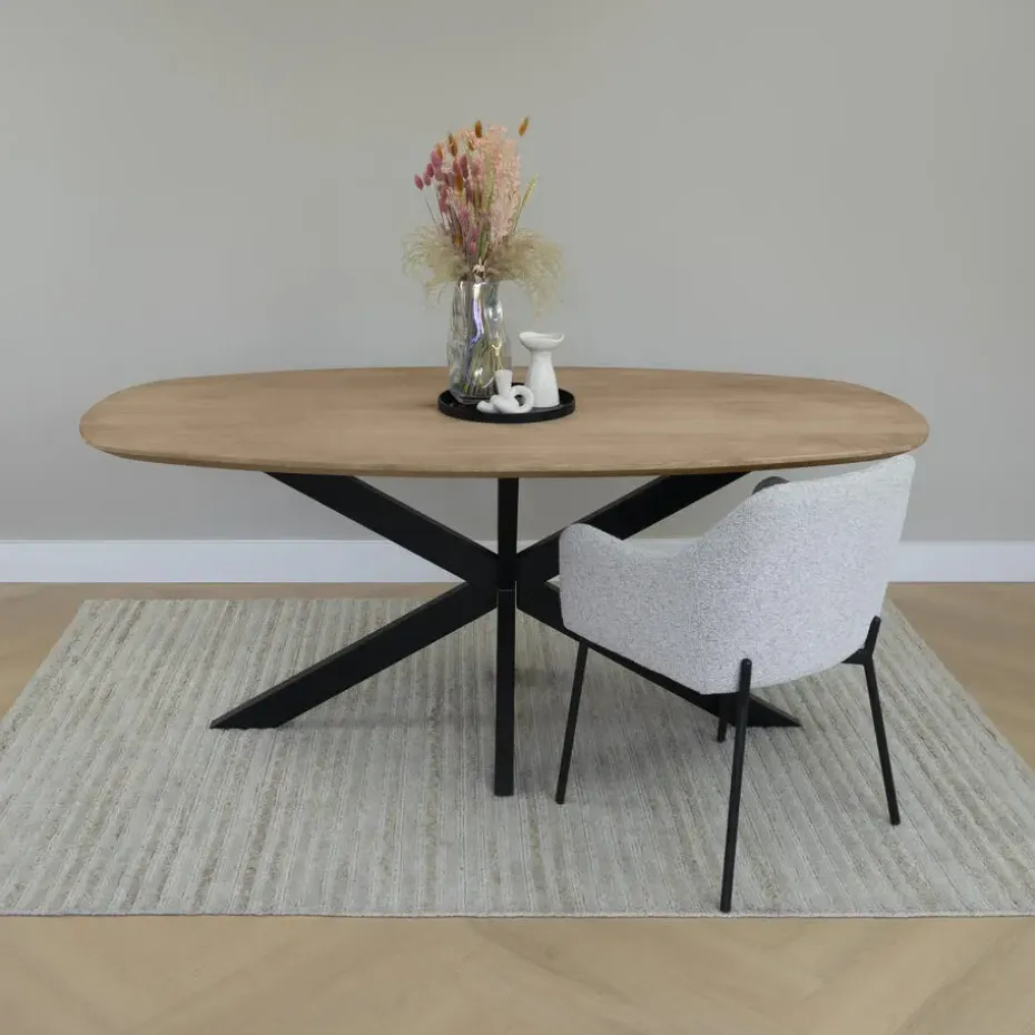 QUVIO Eettafel Sofia– Deens ovaal – 180x90 cm – Kruispoot – Naturel