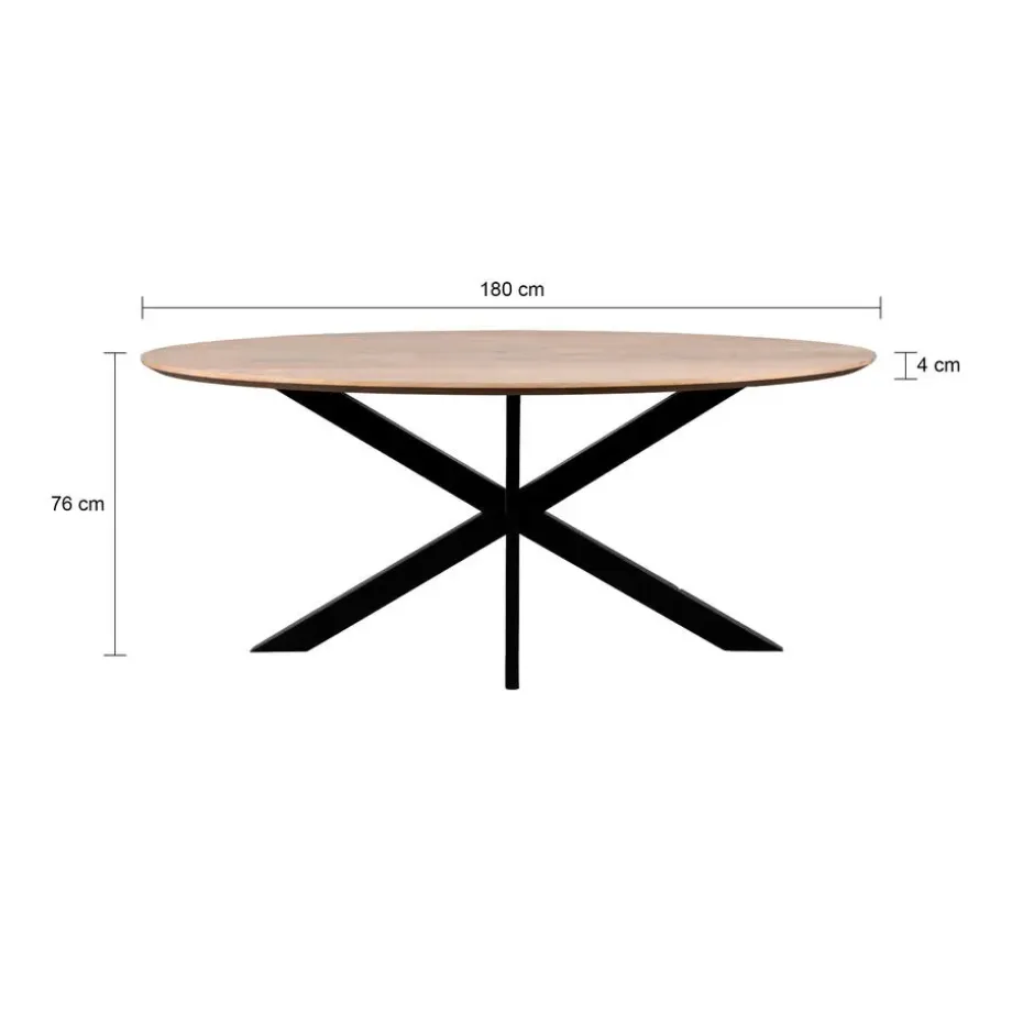 QUVIO Eettafel Sofia– Ovaal – 180x90 cm – Kruispoot – Naturel