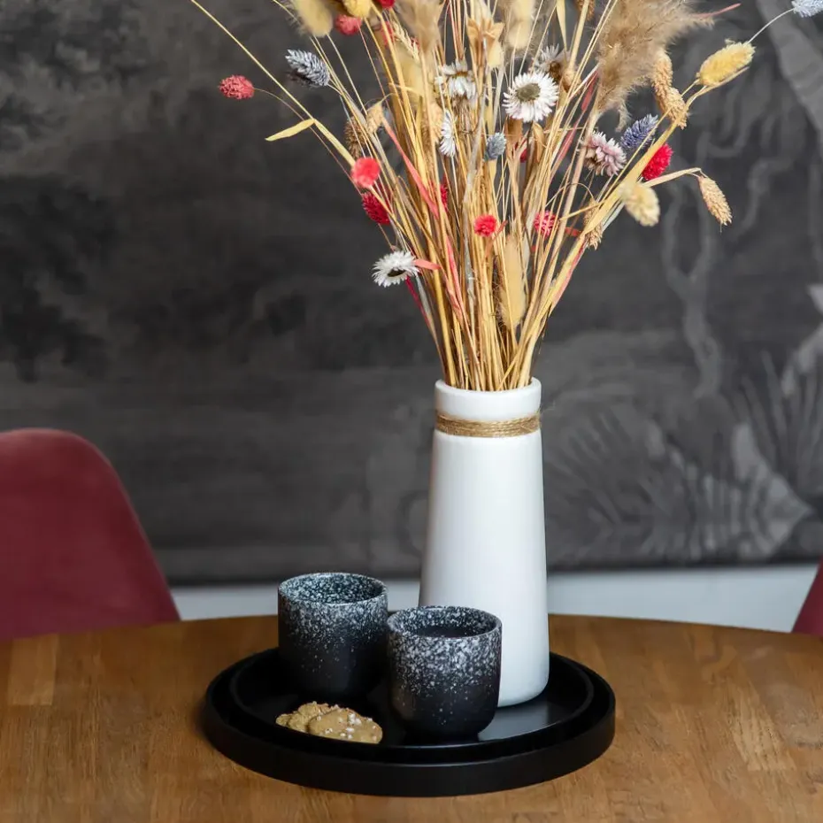 QUVIO Houten dienblad rond - Zwart - 27 cm