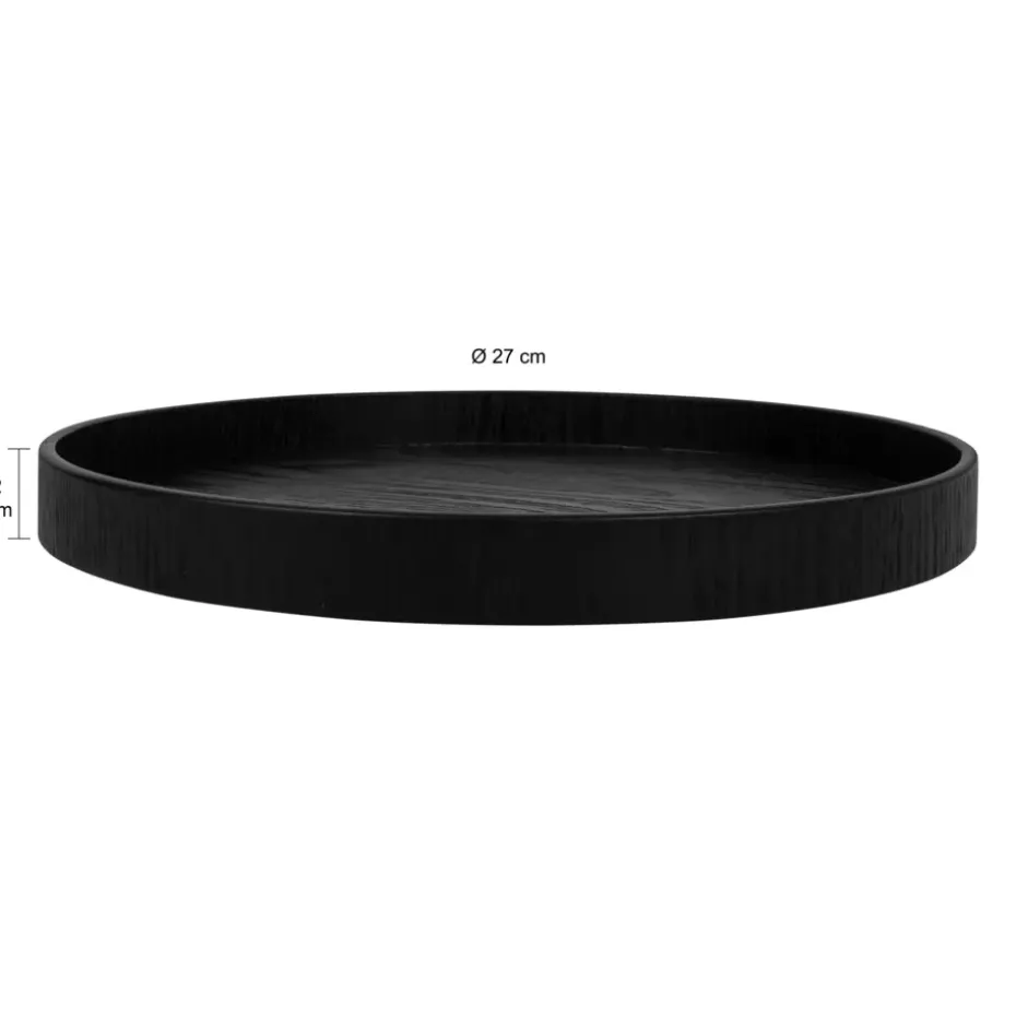 QUVIO Houten dienblad rond - Zwart - 27 cm