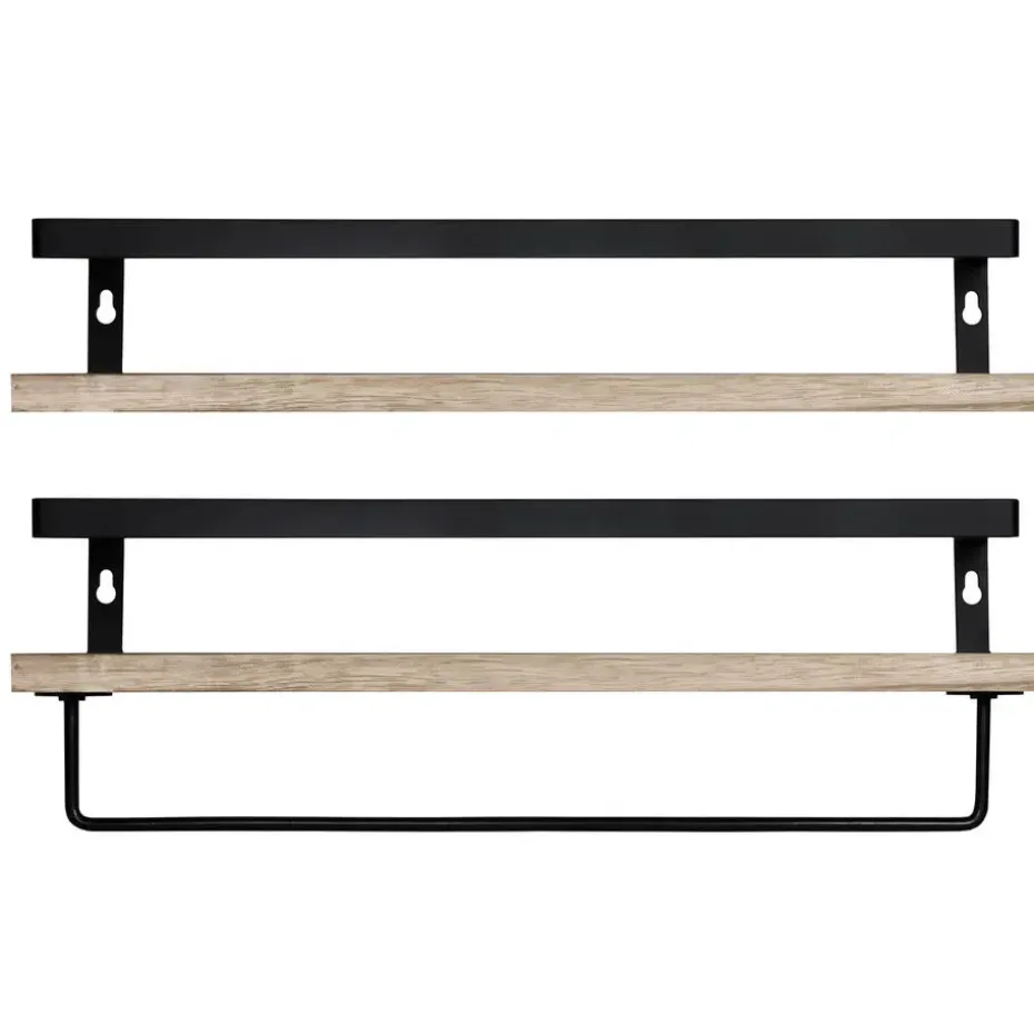 QUVIO Houten wandplank met metalen stang voor keuken