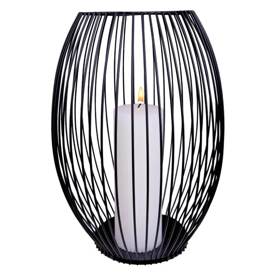 QUVIO Kaarsenhouder met frame - 24 cm - Rond - Metaal - Zwart