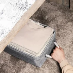 QUVIO Opbergmand met handvaten van touw - Grijs - M - Set van 2
