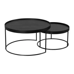 QUVIO Salontafel Sara - Set van 2 - FSC® mangohout - Metaal - Zwart